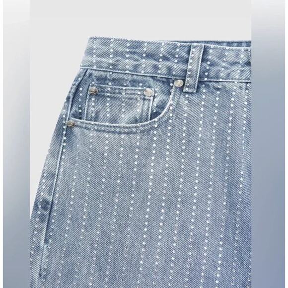 Maniere De Voir Jeans 4 Rhinestone High Rise Straight Leg Blue Denim Sexy - Picture 3 of 16